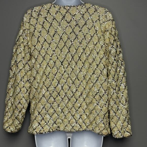VTG Ladies Guide Cream Silver Sequin Evening Wedding Formal Cardigan Women Sz 38 - Picture 3 of 5